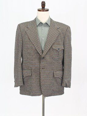 Vintage 1970s 44S Gray Blazer Sport Coat Jacket 2-Button Check W634